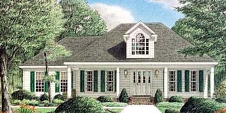 Colonial One-Story Southern Elevation of Plan 67000