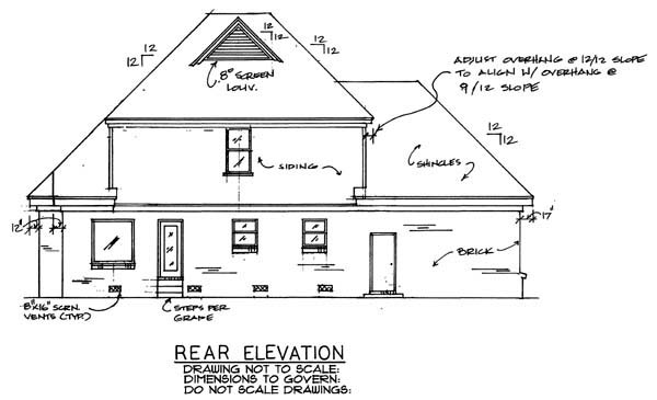 Country Southern Victorian Rear Elevation of Plan 67003