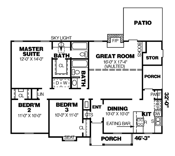 One-Story Traditional Level One of Plan 67006