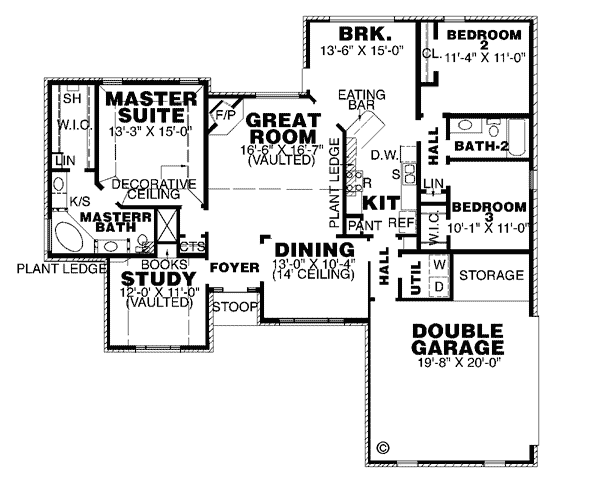 One-Story Traditional Level One of Plan 67008