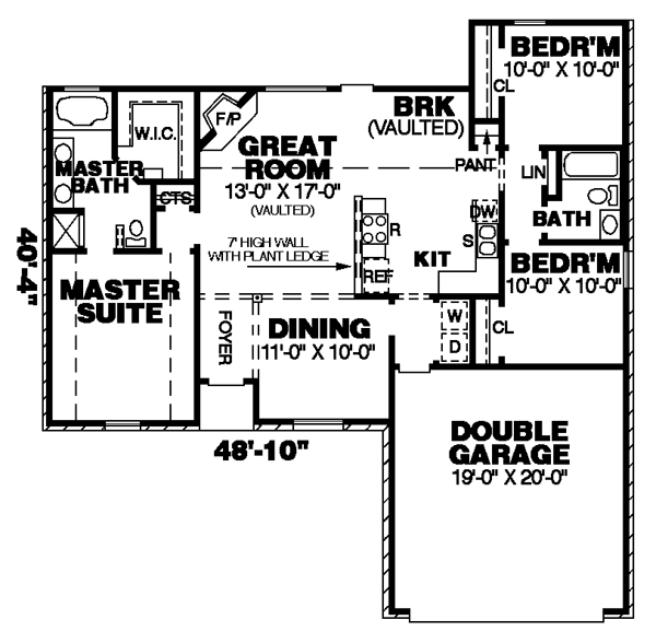 One-Story Traditional Level One of Plan 67010