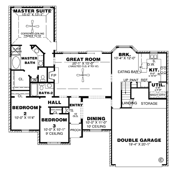 One-Story Traditional Level One of Plan 67012