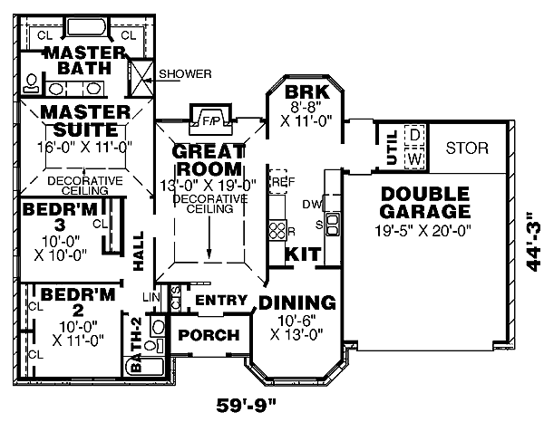 One-Story Traditional Level One of Plan 67014