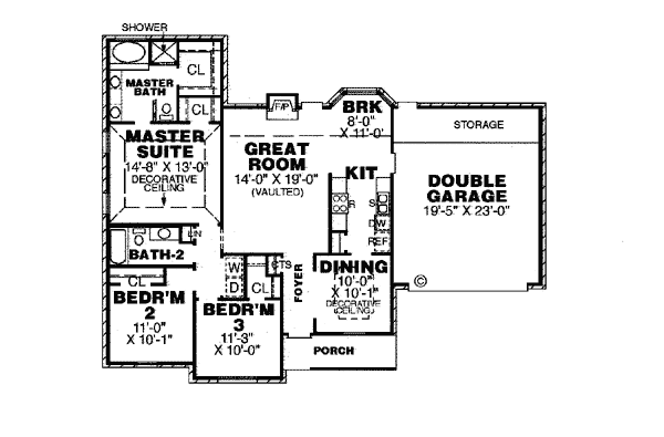 One-Story Ranch Traditional Level One of Plan 67019