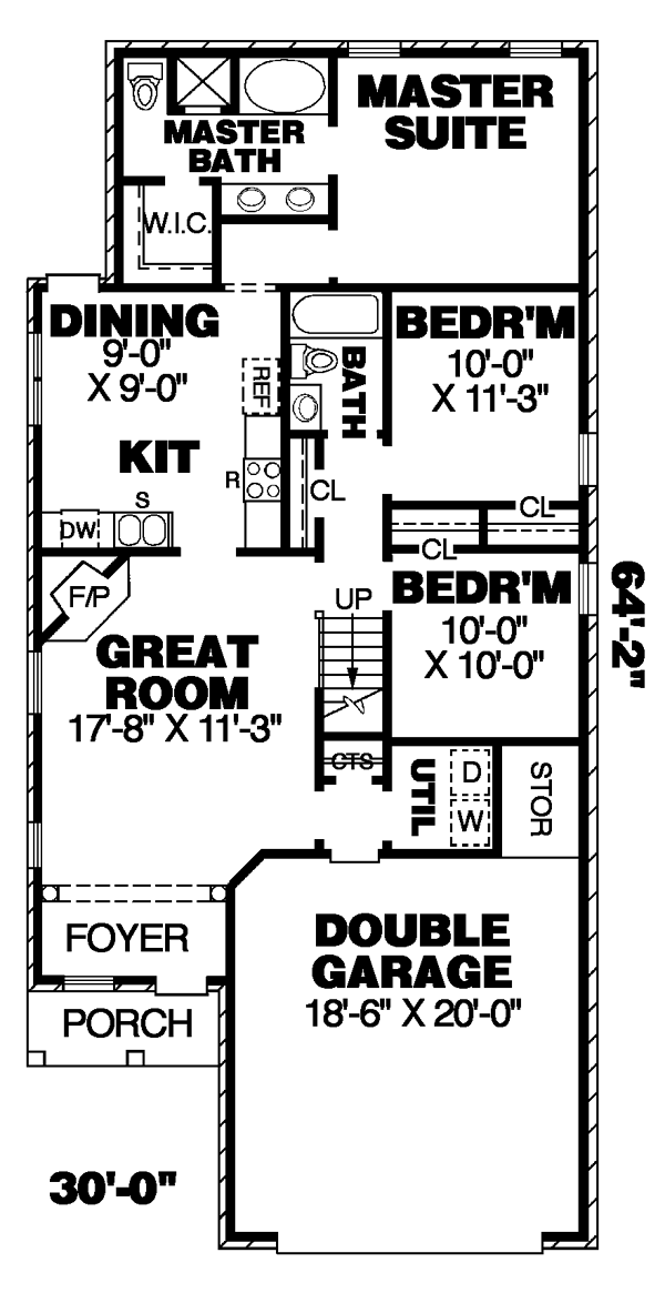 Narrow Lot One-Story Traditional Level One of Plan 67020