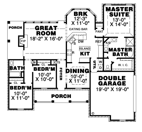 Bungalow One-Story Traditional Level One of Plan 67022