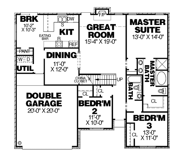 One-Story Traditional Level One of Plan 67023