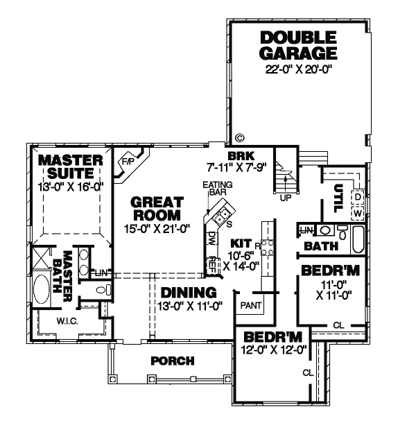 Country One-Story Traditional Level One of Plan 67026