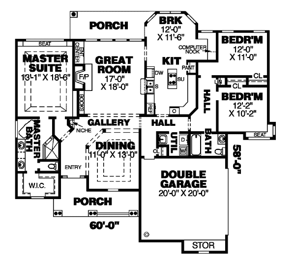 One-Story Traditional Level One of Plan 67027