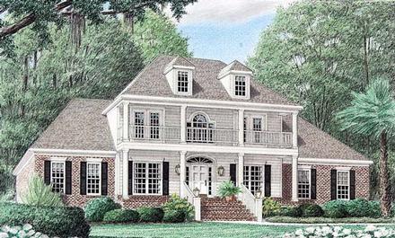 Colonial Country Southern Elevation of Plan 67039