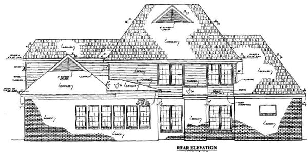 Colonial Country Southern Rear Elevation of Plan 67039