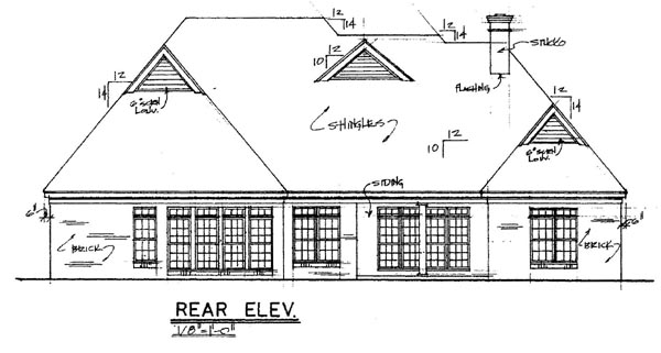 European Traditional Rear Elevation of Plan 67041