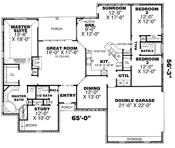 One-Story Traditional Level One of Plan 67043