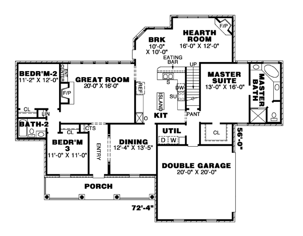 One-Story Traditional Level One of Plan 67045