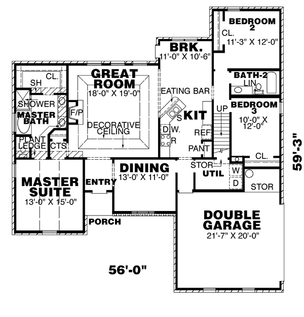 One-Story Traditional Level One of Plan 67046