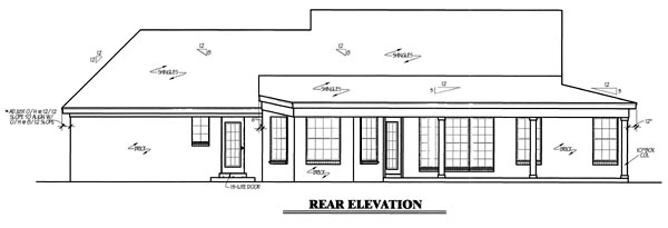 Country One-Story Rear Elevation of Plan 67049