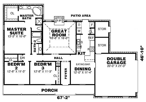 One-Story Ranch Level One of Plan 67051