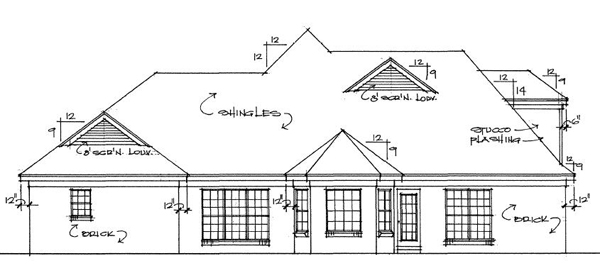 Traditional Rear Elevation of Plan 67058