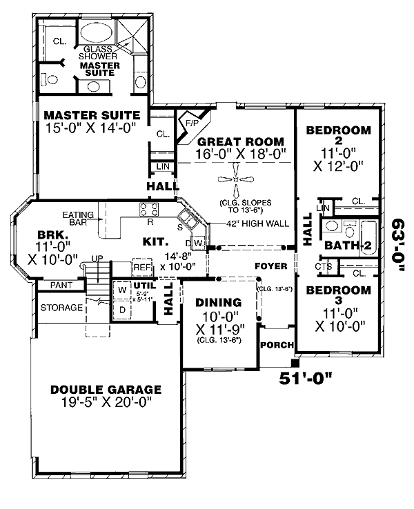 One-Story Traditional Level One of Plan 67061
