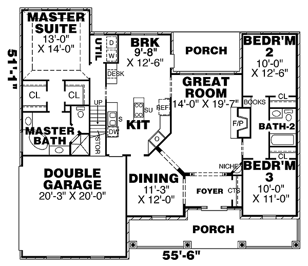 One-Story Traditional Level One of Plan 67062