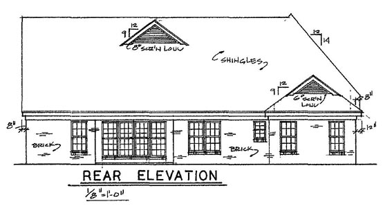 One-Story Traditional Rear Elevation of Plan 67062