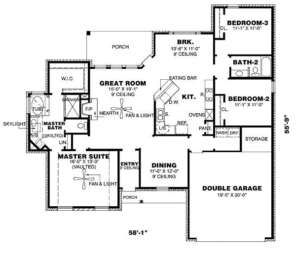 One-Story Traditional Level One of Plan 67064