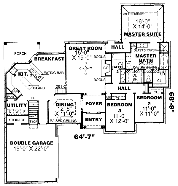 One-Story Traditional Level One of Plan 67072