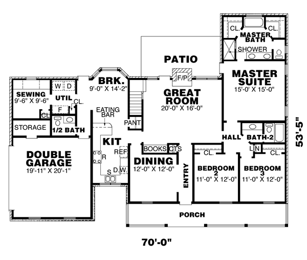 Country One-Story Level One of Plan 67074