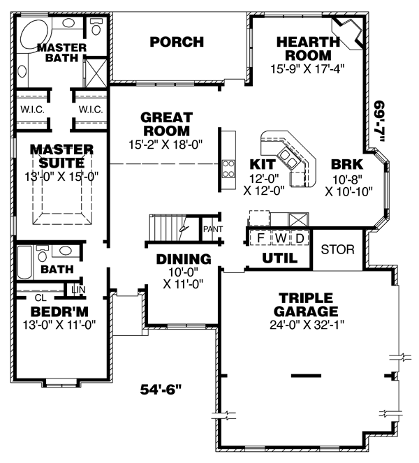 European One-Story Level One of Plan 67079
