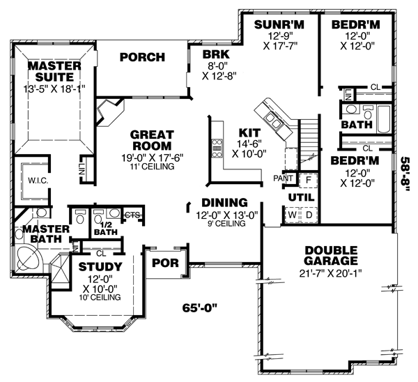 One-Story Traditional Level One of Plan 67081