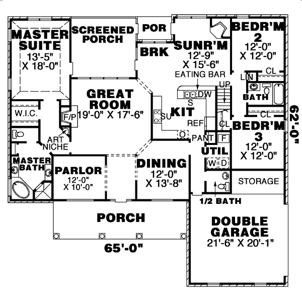Country One-Story Level One of Plan 67087
