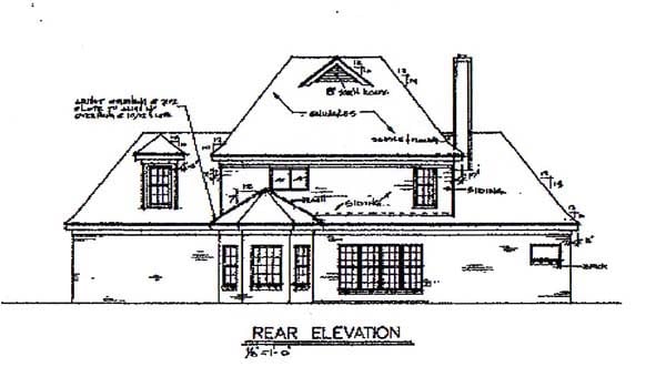 Traditional Rear Elevation of Plan 67088