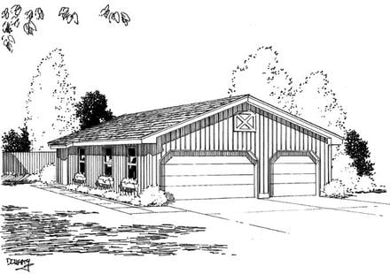 Narrow Lot One-Story Elevation of Plan 67201