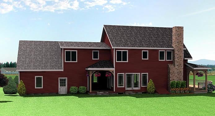 Colonial Farmhouse Rear Elevation of Plan 67203