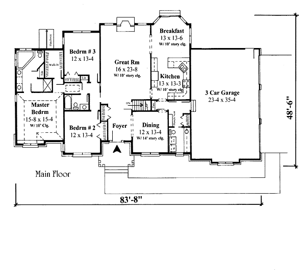 One-Story Traditional Level One of Plan 67259