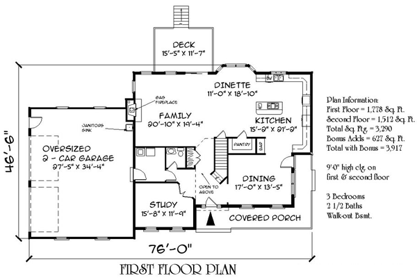 Farmhouse Level One of Plan 67288