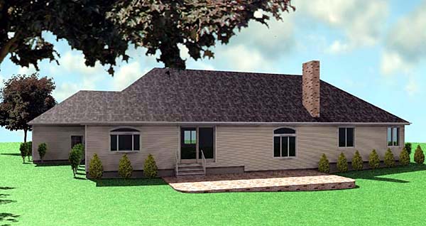 One-Story Ranch Rear Elevation of Plan 67289