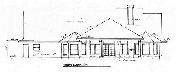 Country European One-Story Rear Elevation of Plan 67403