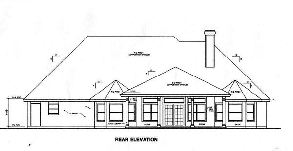 European One-Story Rear Elevation of Plan 67404