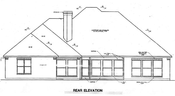 European One-Story Rear Elevation of Plan 67405