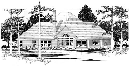 Colonial Rear Elevation of Plan 67437