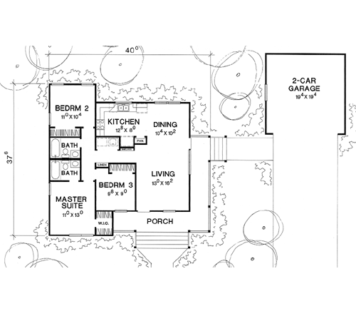 One-Story Ranch Level One of Plan 67602