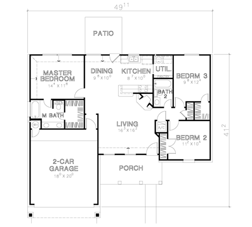 One-Story Traditional Level One of Plan 67609