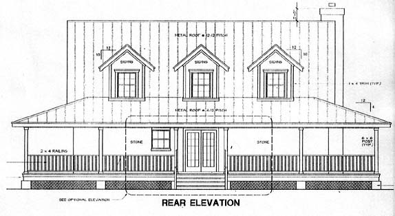 Country Rear Elevation of Plan 67673