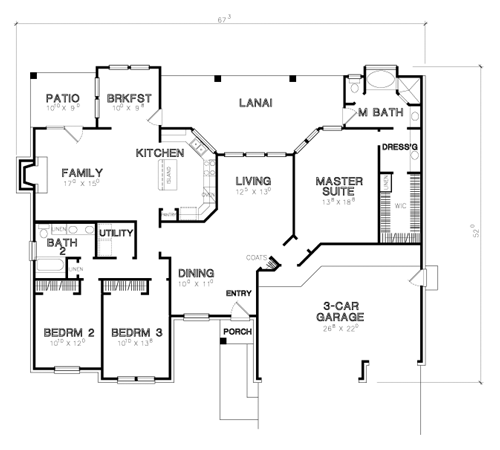 One-Story Traditional Level One of Plan 67692