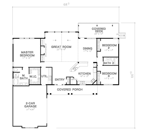 One-Story Traditional Level One of Plan 67701