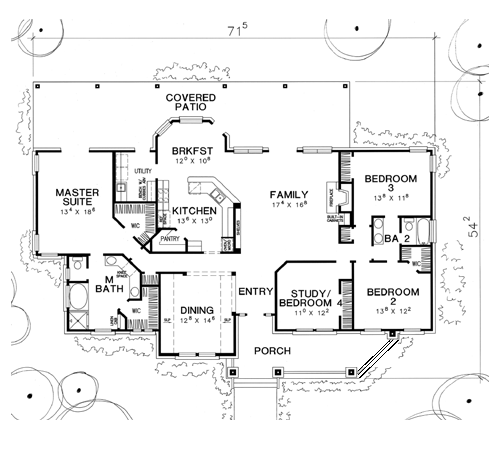 One-Story Traditional Level One of Plan 67721