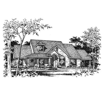 European One-Story Elevation of Plan 67722