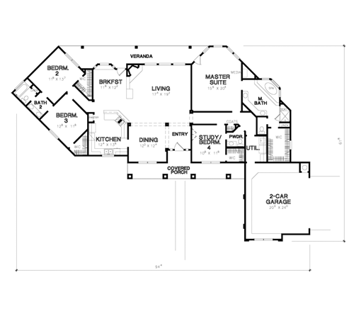 One-Story Traditional Level One of Plan 67729