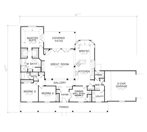 Country One-Story Level One of Plan 67732